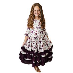 Girl's Floral 3/4 Sleeve Ruffle Hem Maxi Dress-NWT Multiple Sizes